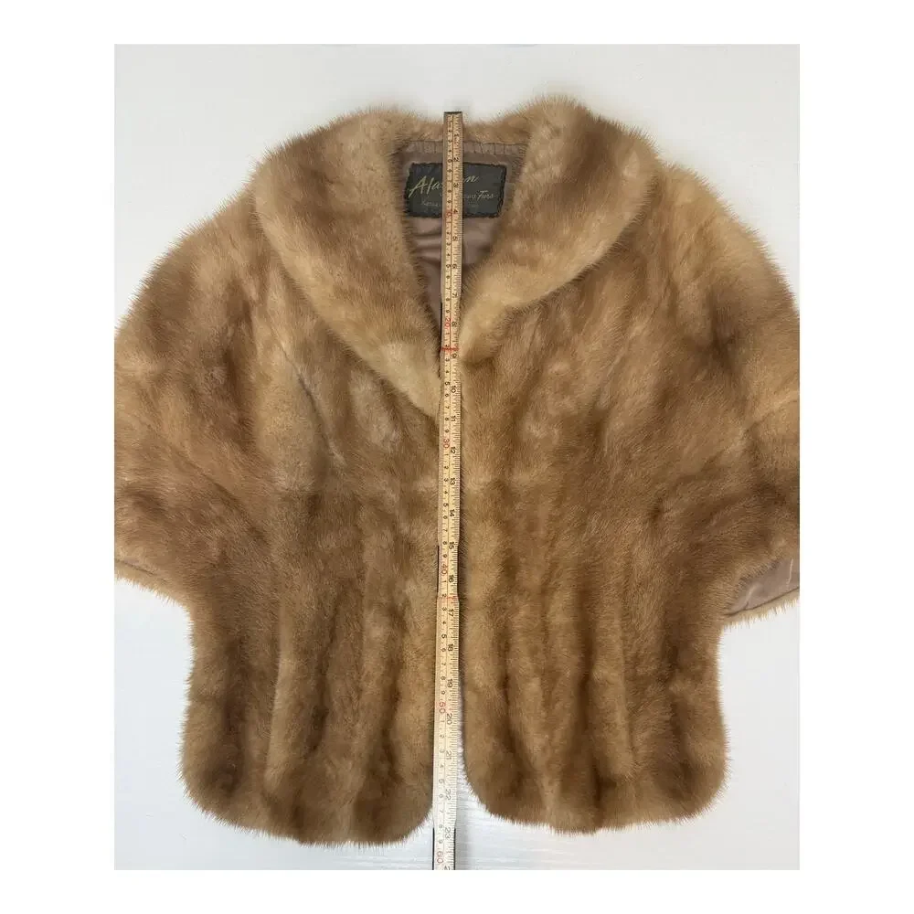 Vintage Alaskan Fur Mink Cape with Silky Lining and Pockets